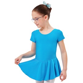 tanzmuster Ballet Dress Girls Short Sleeve - Marina - Size 92-170 - Shiny Lycra - Ballet Jersey for Children, petrol