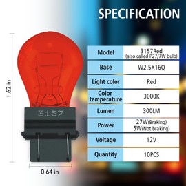 Rafeal Auto 3157 Red Light Bulb 10 Pack,3157red Automotive Brake Light Turn 3157red Miniature Bulb Mini Bulb Taillight Turn Signal Light,Replacement for Cars,Trucks,SUVs