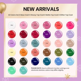 beetles Gel Polish Christmas Gel Nail Polish Set 32 Winter Colors with Base Top Coat Burgundy Red Blue Purple Brown Orange Green Pink Black White Uv LED Lamp Nails Gifts for Women Fingertip Palette