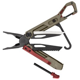 Gerber Stakeout Spark 1070226 Multi-Tool with 10 Functions, Camping Tool with Frame-Lock Locking Pliers, Fire Starter, Carabiner and Much More, Coyote Brown