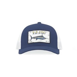 Bajio Black Marlin Patch Trucker Hat – Flat Brim Snapback with King Sign Artwork for Offshore Sportfishing, Embroidered Meshback Cap for Deep Sea Anglers, Pelagic Hunters, and Big Game Boat Trips