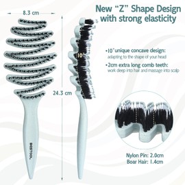 BESTOOL Organic Hair Brush, Boar Bristle Hair Brush with Nylon Pins, for Women, Men, Children, Hair Brush without Pulling, Professional Detangling Brush for All Hair Types