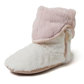 Dearfoams Women's Beth Furry Foldover Boot Slipper, Muslin White, 9-10