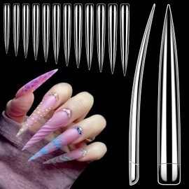 XXXXL Extra Long Nail Tips, BORNBYME Clear Stright Stiletto Nail Tips Acrylic Full Nail Tips 120 PCS