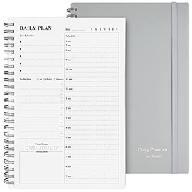 Daily Planner Undated, Asten to Do List Notebook Hourly Schedules Spiral Appointment Planner for Men and Women,PVC Hardcover,Elastic Closure, Inner Pocket 8.3" x 5.8" (Gray)