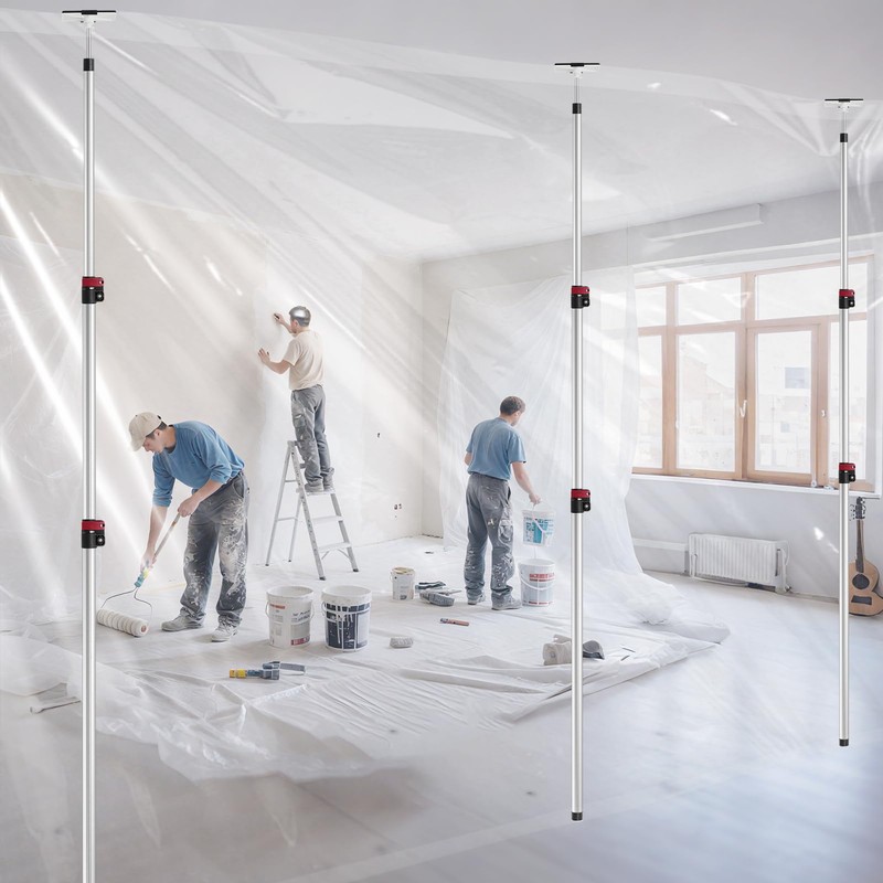 12FT Dust Barrier Poles 4 Pack withCarry Bag, Stainless Steel