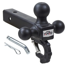 TOPTOW 64011HP Trailer Tri Ball Hitch Mount with Beast Hook Matte Black Fits for 2 inch Receiver Towing Box with Hitch Pin Kit