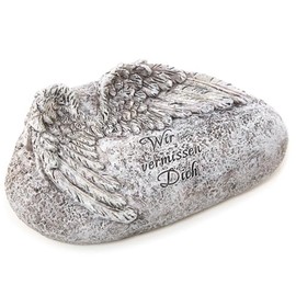 Logbuch-Verlag Memorial Stone Grave Ornament "Wir vermissen Dich mit Engelswings" Small Gravestone All Saints Decoration Grey Silver 20 x 11.5 x 7 cm