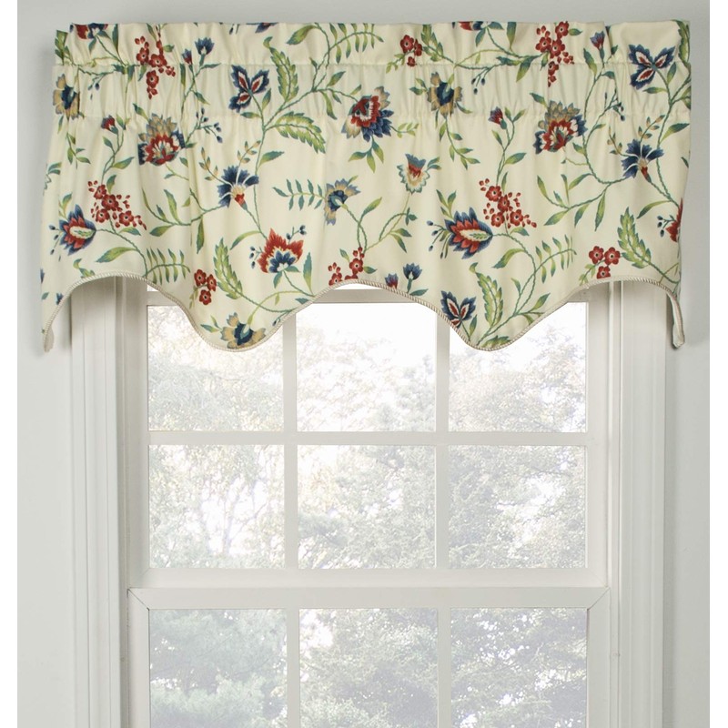 Ellis Curtain Carolina Crewel 50" x 15" Lined Scallop Valance,