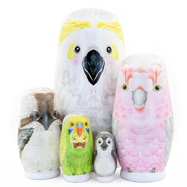 Boerni Set of 5 Owls Animal Theme Wooden Russian Nesting