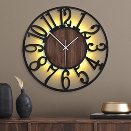 Mee 2ou 24 Inch Large Metal Wall Clock with Voice and Light Sensor Night Light, Glow in The Dark Non-Ticking Silent Battery Operated Decorative Oversized Wall Clock for Bedroom Living Room Decor