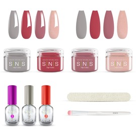 SNS Nail Dip Powder & Base Coat Nail Polish Kit, DIY Starter Bundle (Hot Pink & Red) - Includes Foundation Powder, Dip Activator & Top Coat, Replacement Brush, Wood Pusher, Nail File & French Dip Mold