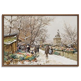 artprints1stop Floating Frame Canvas Print Wall Art - Paris, A Corner of The Street by French Painter Eugène Galien-Laloue - 36x24 inches