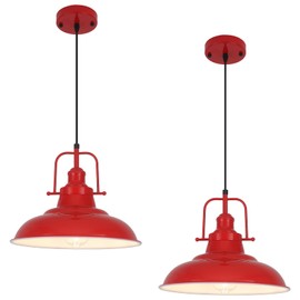 Woholitable Farmhouse Pendant Lighting for Kitchen Island,Red Pendant Light with Handle, Adjustable Height Industrial Ceiling Light Fixture for Hallway Dining Room Bar,2 Pack