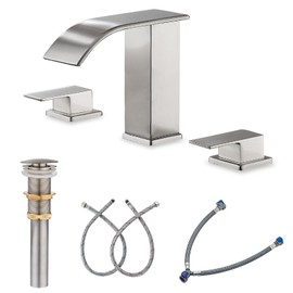 AVSIILE Waterfall Bathroom Faucet 3 Hole, Brushed Nickel 8 Inch Widespread Bathroom Faucets & Parts, Modern 3 Piece Bathroom Sink Faucet, Touch On Lavatory Faucet for Bathroom Vanity, Curved Spout
