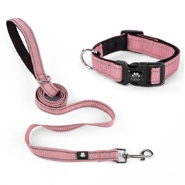 NESTROAD Dog Collar and Lead Set, Adjustable, Night Reflective, For Small Dogs, Medium Dogs, Large Dogs, Compatible with All Dog Breeds, Includes 4.9 ft (1.5 m) Lead, Stylish, Mesh, Breathable, Safe