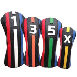 Sunbro Golf Colorful Corfu Headcover for Driver, Wood, Utility, Highly Conspicuous, Premium PU Leather, Waterproof, Set of 4 (DR*FW*FW) (Black)