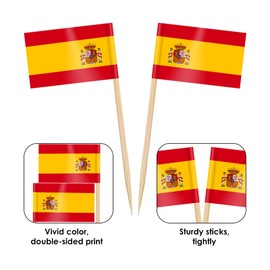 AhfuLife Pack of 100 Spain Toothpick Flags, Spanish Decorative Flag, Small Mini Toothpick for Euro Song Contest, Olympic Cupcake Toppers, Toothpick Cocktail 2024, Party Decoration, Pub Decoration