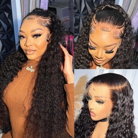 Yokada SKINLIKE HD Invisible Swiss Lace Human Hair Wig 13x6 Lace Front Deep Parting Space Wigs Deep Curly Style with Clean Hairline 180% Density for Black Women (16inch, 13x6 HD lace front)