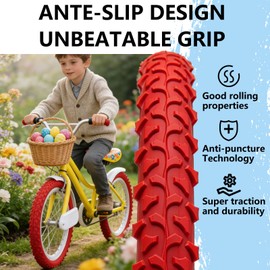 SIMEIQI 2 Pack 18x1.95 Inch Mountain Bike Tires and Tubes White with AV 32mm Valves for Kids Trail Off Road Bicycle Tyres Replacement Compatible for Wheel18/20x1.75/1.95/2.0/2.1 (Red, 18x1.95)