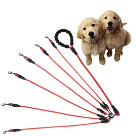 Six Dog Leash, Comfortable 6 Dog Leash with Reflective, 360 Swivel No Tangle Dog Training Leash, for Multiple Large Medium Small Dogs (Red, Six Leashes)