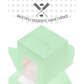 Gcardist Light Green Cupcake Boxes Single Cupcake Holder Disposable 25 Pieces Individual Cupcake Boxes with Window 9.3 x 9.3 x 11 cm Cupcake Containers (3.7 x 3.7 x 4.5 Inches)