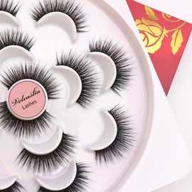 Veleasha Lashes Natural Look Fake Eyelashes Wispy Soft Lightweight False Eyelashes 5D Faux Mink Lashes Pack 7 Pairs | Pretty