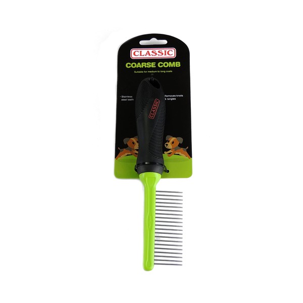 CLASSIC Coarse Pet Grooming Comb for Dogs & Cats, Green