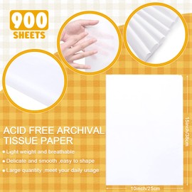 900 Sheets 10 x 15 Inch Acid Free Archival Tissue Paper Acid Paper White Packing Interleaving Paper for Storing and Preserving Clothes Textiles Linens Present Wrap