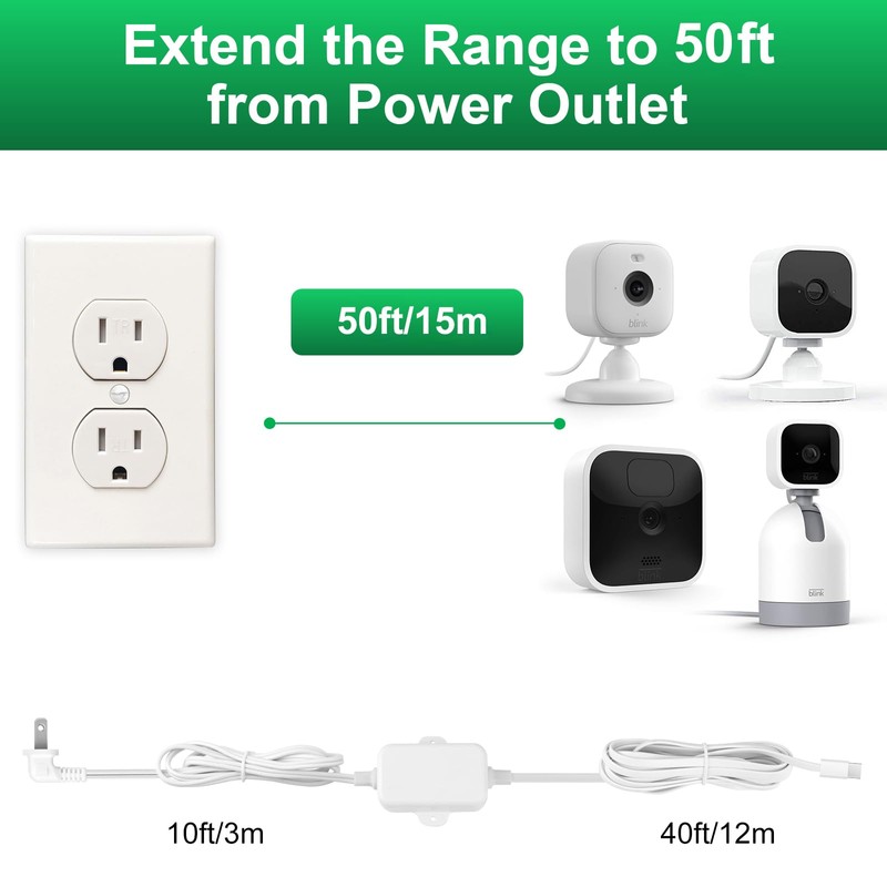 50ft Weather Resistant Power Adapter for Blink Mini 2,Blink Outdoor