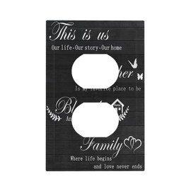 Inspirational Family Life Story Home Blessed Signs Quote Black Wooden Wood 1 Gang Duplex Receptacle Wall Plate Jumbo Electrical Outlet Decorative Decorator Light Switch Faceplate Plug Socket Cover