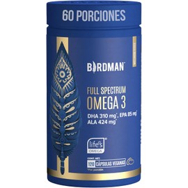 Birdman Full Spectrum Omega 3 a base de Algas y Aceite de Linaza | Fórmula 100% Vegetal y Sostenible | Libre de Contaminantes y Aditivos | Suplemento Alimenticio | 60 Porciones | 120 Cápsulas