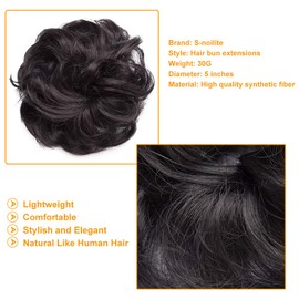 S-noilite Hair Bun Extensions Messy Wavy Curly Dish Donut Scrunchie Hairpiece Accessories Chignons Updo Ponytail Pony Tail Synthetic Hair Extension for Women Girl -1 Piece 30G Natural Black