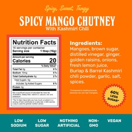 Brooklyn Delhi Spicy Mango Chutney | Made with Ripe Mangos, Fresh Ginger, and Heirloom Kashmiri Chili Peppers | Vegan, Nothing Artificial (Pack of 2)