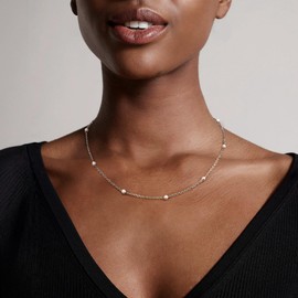 Pearl Necklace for Women,Dainty Silver/14K Gold Plated Necklace for Women Round White Imitation Pearls Simple Pearl Choker Cute Everyday Jewelry for Women Elegant Bridesmaid Wedding Jewelry - 3mm Pearl 14inch Silver