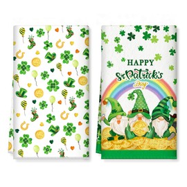 Arquiel St. Patrick'S Day Shamrocks Gnome Microfiber Kitchen Towel 2Pcs, 40 × 60 cm Soft Absorbent Hand Towel Dish Towel, Thick Dish Cloth Tea Towel for Kitchen,Anniversary,Wedding,Decoration
