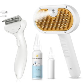 3-in-1 Pet Steam Brush Set for Dogs & Cats, Grooming Comb with Spray, Defur Tool, Water-Assisted Hair Removal, Gentle Cat & Dog Spritz Brush, Multi-Purpose Steam Grooming Kit