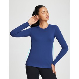 baleaf Women's Thermal Long Sleeve Shirts Fleece Lined Winter Workout Yoga Tops Cold Weather Running Ski Gear Crewneck Blue M