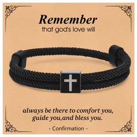 TempBeau Cross Bracelet for Men Women - Braided Rope Strand Bracelet Birthday Gift Ideas First Communion Confirmation Baptism Christian Easter Gifts for Teen,6
