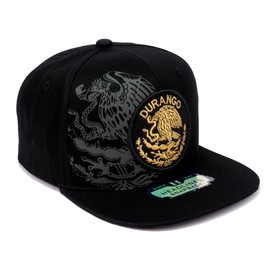 Mexican Hat Mexico State Federal Logo Embroidered Snapback Flat Bill Baseball Cap (Black-Durango)