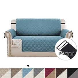 Loveseat Covers Loveseat Slipcover Reversible Quilted Furniture Protector with Elastic Straps Slip Resistant Furniture Cover for Dogs Seat Width Up to 46" (Loveseat, Smoke Blue/Beige)