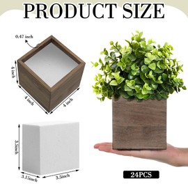 Suzile 24 Set Wooden Planter Box Square Wood Flower 4 Rustic Cube Planter Box with Removable Foam Blocks Liner Brown Square Vase for Home Centerpiece Garden Craft Wedding Farmhouse Decor