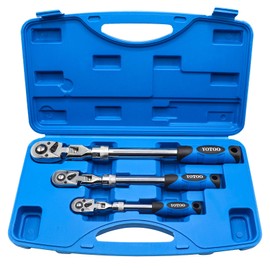 YOTOO Extendable Ratchet Set 3Pcs 1/4", 3/8" & 1/2" Drive 72 Tooth Flex-Head Quick Release Locking Ratchets