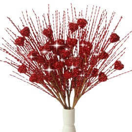 WSTPUPU Valentine's Day Gifts Valentines Day Decorations 6 Pack Red Valentine Floral Picks with Red Hearts Berries for Valentine's Day Wedding Anniversary Candlelight Dinner Holiday Party