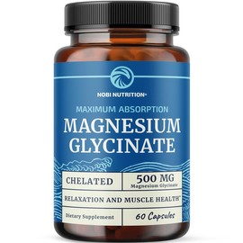 Nobi Nutrition Magnesium Glycinate 500mg for Muscle Relaxation, Bone, Heart, Stress, & Sleep Support for Women & Men | High Absorption Chelated Magnesium Supplement - Specification: Magnesium Bisglycinate 500mg Capsules, 60ct