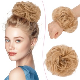 SEGO Human Hair Messy Bun Scrunchie Updo Real Bun Hair Piece Donuts Updo Chignon for Women Ponytail Hair Extension VOLUMINOUS Curly Wavy- #18 Ash Blonde