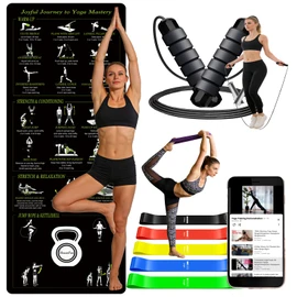 HouzeFun 70"x27" Yoga Mat 3.5mm Thick - Non-Slip Exercise Mat with Printed Yoga Poses for Pilates, Workout & Stretching - Includes Resistance Bands and Weighted Jump Rope - Home & Gym Use