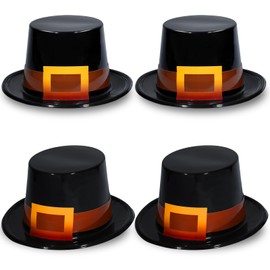 Liliful 4 Pcs Pilgrim Hats Thanksgiving Hat Thanksgiving Novelty Top Hats Cosplay Costume Accessory for Adults(Brown,Glossy)