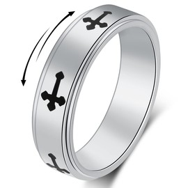 Anxiety Rings for Women Men Cross Spinner Ring Fidget Toys Adults Titanium Stainless Steel Silver Fidget Ring women Adults Size 9