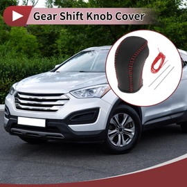PARSLUCK Gear Shift Knob Cover Car Stick Shifting Handle Protector for Hyundai Tucson 2015-2018 Black Red Faux Leather
